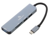 Hub USB 2.0 și 3.1 Gri cu 2 Porturi USB A și 1 Port USB C