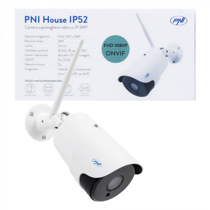 Resigilat : Camera supraveghere video PNI House IP52 2MP 1080P wireless cu IP, sta