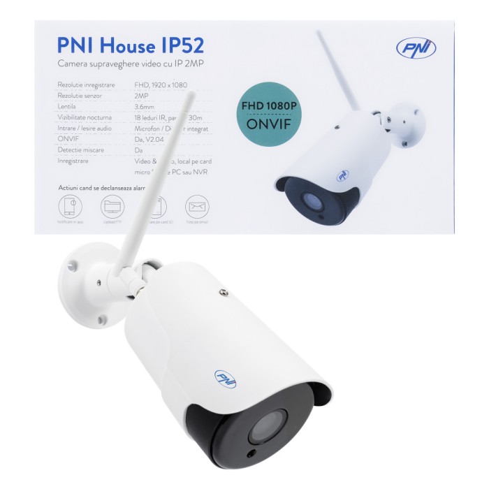 Resigilat : Camera supraveghere video PNI House IP52 2MP 1080P wireless cu IP, sta