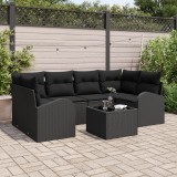 Set de canapele de gradina Gossi cu perne poli ratan negru, canapea de gradina cu doua locuri Gossi cu depozitare si perne poli ratan negru