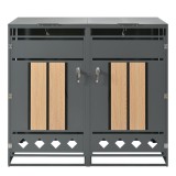 Cutie pentru pubele cu capac rabatabil hidraulic, uși cu &icirc;ncuietoare și două compartimente, 132x80x118,5 cm, Gri+Culoare naturală