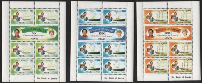 Nevis 1981 Diana &amp; Charles, Royal Wedding 1981, 3 perf.sheet, MNH AJ.107