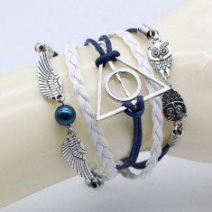 Bratara HARRY POTTER Piele - Talismanele Mortii - Alb + Albastru foto