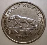 B.452 INDIA COLONIE BRITANICA GEORGE VI 1/2 HALF RUPEE RUPIE 1947, Asia, Cupru-Nichel