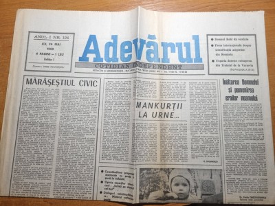 adevarul 24 mai 1990-ion iliescu cu 85,26% din voturi la rezultatele partiale foto