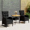 Gossi set bistro de gradina, 3 piese, negru, poliratan