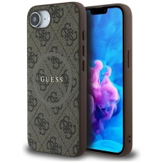 Husa iPhone 16e Guess 4G Ring Classic Logo MagSafe, maro, GUHMPSE4G4GFRW foto