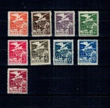 1929 - Timbru oficial, vultur cu steag, serie neștampilata incompleta, cu șarniere