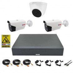 Sistem supraveghere video mixt 3 camere, 2 exterior 2 MP 1080P FULL HD IR40m, 1 camera interior 2MP IR20m, DVR 4 canale, full accesorii SafetyGuard Su foto