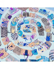 Batic dama matase naturala Pami animal print bags, 90x90 cm, albastru foto