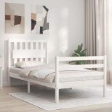 VidaXL Cadru de pat cu tăblie single, alb, lemn masiv