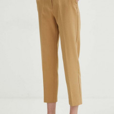 Medicine pantaloni femei, culoarea bej, fason chinos, high waist