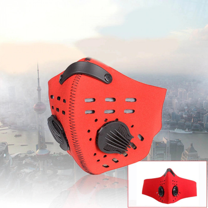 Masca de Protectie Praf Anti Ceata Smog PM2.5 Breathing Valve Reutilizabila Red