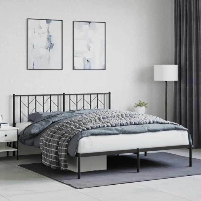vidaXL Cadru de pat metalic cu tăblie, negru, 160x200 cm 374440