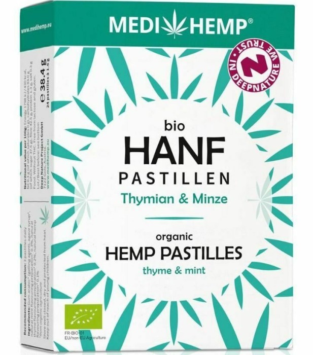 Pastile cu canepa, cimbru si menta bio 38.4g, Medihemp
