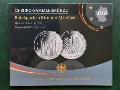Moneda tematica de argint - 20 Euro 2016 &amp;quot;Rotkappchen&amp;quot; Germania - Proof - G 3601 foto