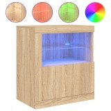 Servanta cu lumini LED, stejar sonoma, 60,5x37x67 cm, DKD Home Decor