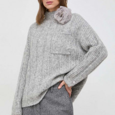 Custommade pulover de lana femei, culoarea gri, călduros, cu turtleneck