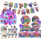 Set 128 piese vesela petrecere Inside Out pentru 10 copii, stegulete decorative, fata de masa, servetele, decoratiuni tort, pahare, farfurii, linguri,