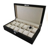 Cumpara ieftin Caseta Lemn 12 Ceasuri Jacqueline Negru Interior Crem/Orange - Cutie Organizare Protectie