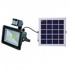 Proiector LED 20W Alb Rece cu Panou Solar si Senzor de Miscare foto