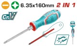 Surubelnita 2 &icirc;n 1 TOTAL SL6 + PH2, 6.35 x 160 mm, otel Cr-V