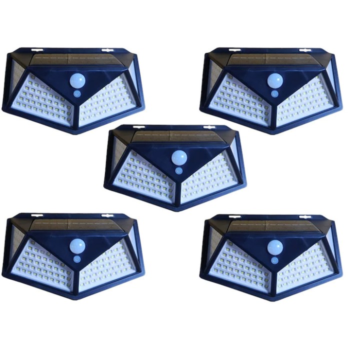 Set 5 lampi cu incarcare solara, cu senzori de amurg, miscare si lumina, 3 trepte de iluminare, 114 x LED,APF