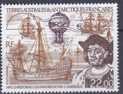 DB1 Colonii TAAF Terit Antarctice Franta 1992 Descoperirea Americii Columb 1 v. MNH foto
