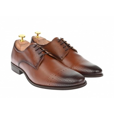 Pantofi barbati eleganti din piele naturala maro cu perforatii 361 Maro Marimea 42 foto