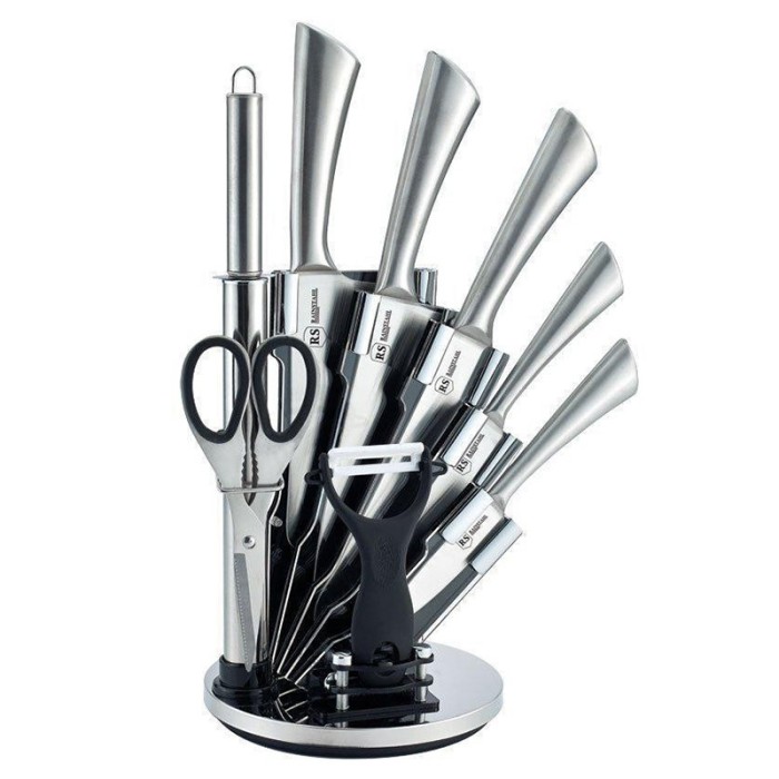 Set cutite Bohmann, 9 piese cu suport acrilic, Argintiu