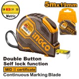 Ruleta magnetica profesionala 8m x 25mm, carcasa cauciucata, banda cu strat nylon, INGCO HSMT88081E
