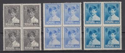 ROMANIA 1928 LP 79 REGELE MIHAI I FORMAT MARE CU FILIGAN BLOCURI DE 4 TIMBRE MNH foto