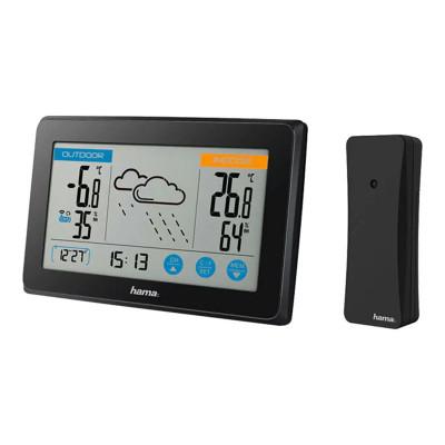 Statie meteo Touch Hama, 14 x 2 x 9 cm, ecran LCD, Negru foto