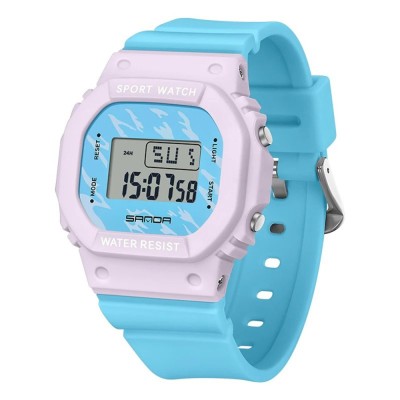 Ceas Copii Sanda 393 Albastru-Mov , Design Sport, Digital, Afisaj LED, Rezistent la Apa 5ATM foto