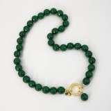 Cumpara ieftin Colier Argint 925 placat aur, Agat Verde Smarald fatetat 12mm, 48cm, Harmony Made in Italy