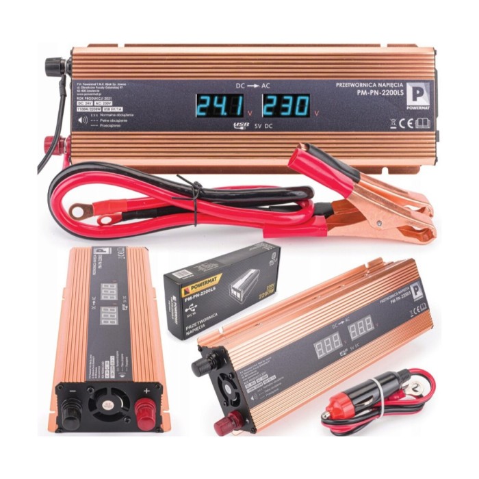 Convertor de tensiune auto, invertor tensiune LCD 24V 2200 W, Powermat