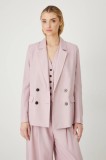 Medicine blazer din amestec de in culoarea roz, cu doua randuri de nasturi, neted