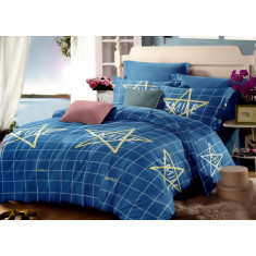 Lenjerie de pat pentru o persoana cu husa de perna dreptunghiulara, Blue smile, bumbac mercerizat, multicolor