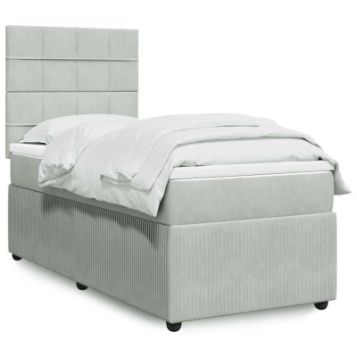 vidaXL Pat continental cu saltea, gri deschis, 80x200 cm, catifea 3292190 foto