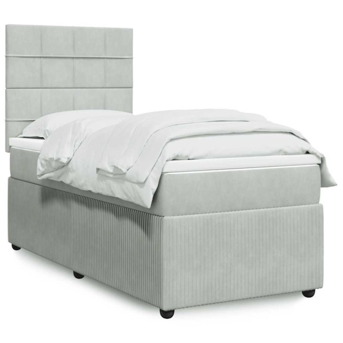 vidaXL Pat continental cu saltea, gri deschis, 80x200 cm, catifea 3292190