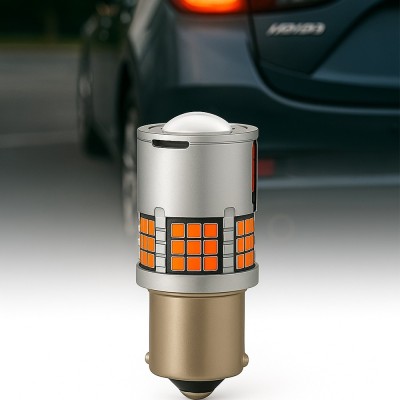 Bec LED Auto P21W / BA15S / 1156 cu Lupa si 60 LED-uri Premium Culoare Portocaliu 3000K pentru Semnalizare sau DRL, lumini de zi, CANBUS, fara eroare foto