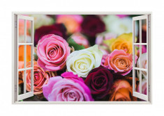 Autocolant decorativ, Fereastra, Arbori si flori, Multicolor, 83 cm, 303ST foto