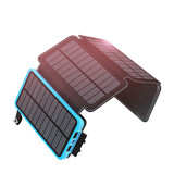 Baterie Externa Solara, Power Bank 20 000 mAh, Waterproof, 4 Panouri, Albastru