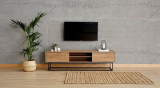 Cumpara ieftin Comoda TV Laxus, Almaren, 180x40x50 cm, maro/negru
