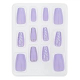 Set Unghii False, Model Leopard, Lila, Coffin, Adeziv Inclus, 12 Bucăți, Oem