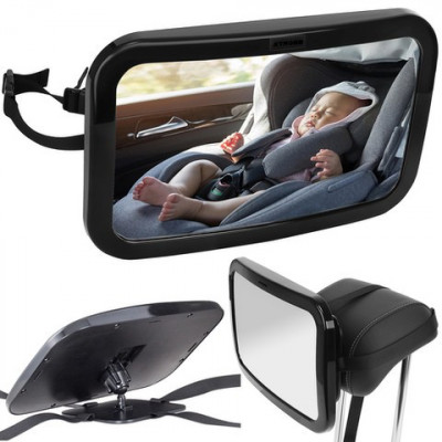 Oglindă Auto pentru Supravegherea Bebelușului, Rotație 360&amp;deg;, Negru, 30x18.7 cm, Suport de Montare 12.7 cm, 450g foto