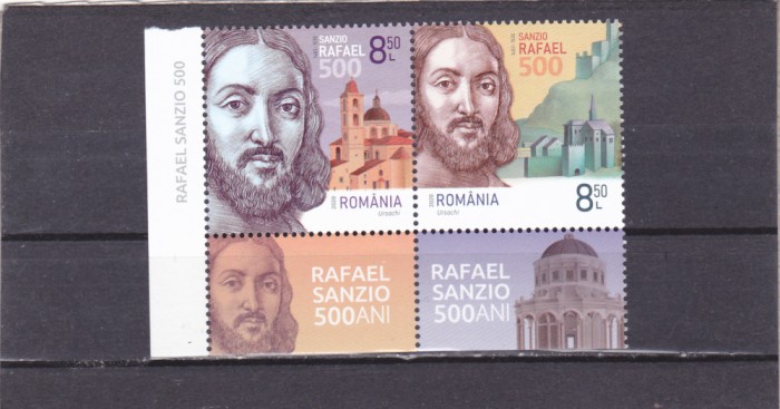 ROMANIA 2020 - RAFAEL SANZIO, MNH - LP 2299,SERIE CU VINIETA IN PERECHE.