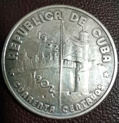 SV * Cuba 20 CENTAVOS 1952 * ARGINT.900 * SEMICENTENARUL INDEPENDENTEI 1902 foto