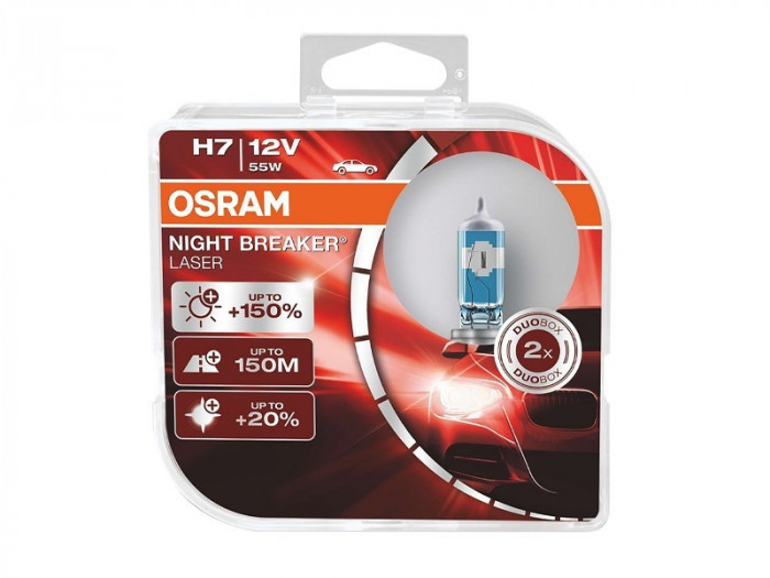 Becuri Osram H7 12v 55w Px26d Night Breaker Laser, Generatia Urmatoare + 150%, 2 Buc 64210NL-HCB