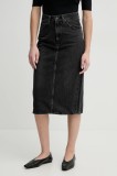 Levi&#039;s fusta jeans HR BACK SLIT SKIRT culoarea gri, midi, creion, 001VH